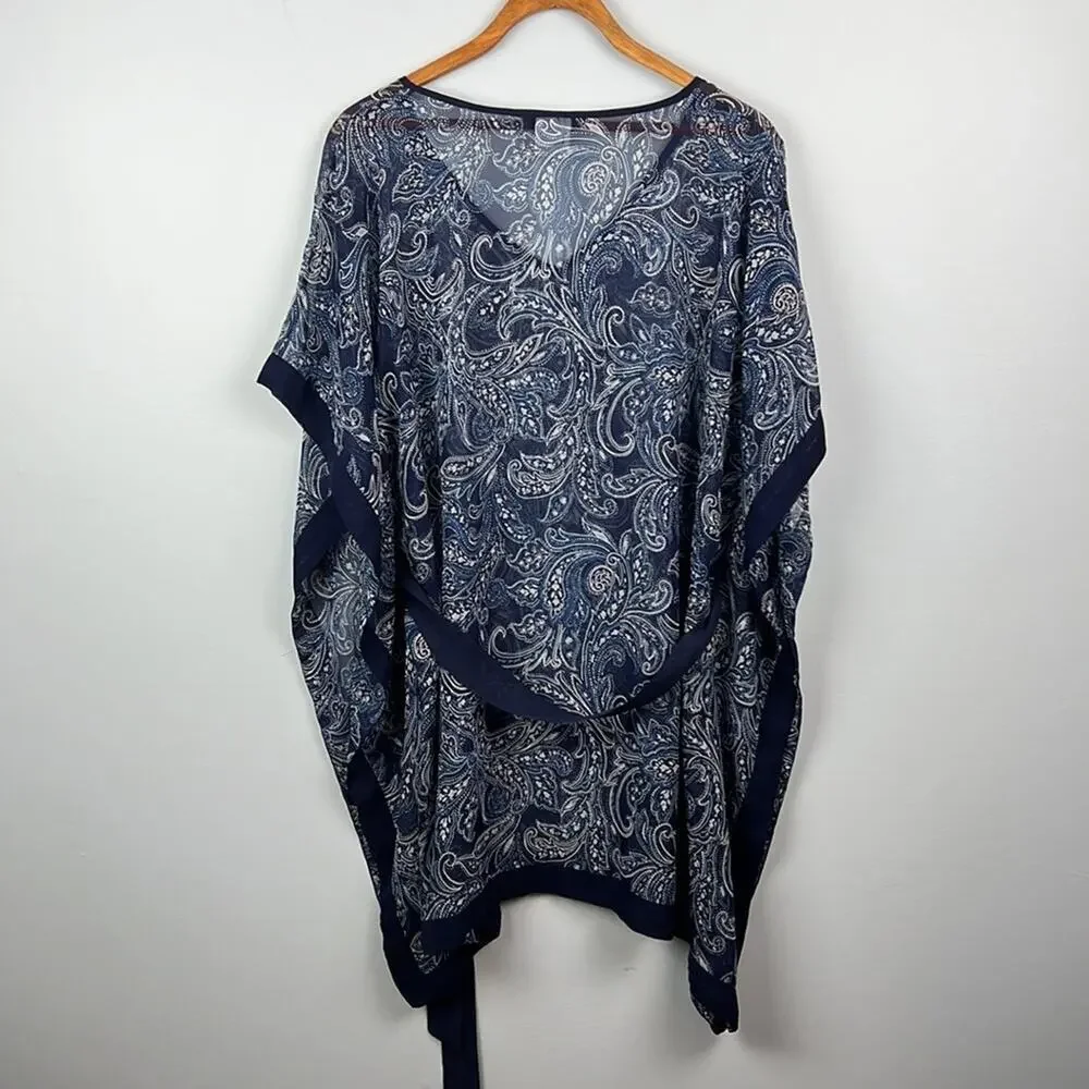 Lands End sheer floral paisley tie waist swim cover/ layering piece